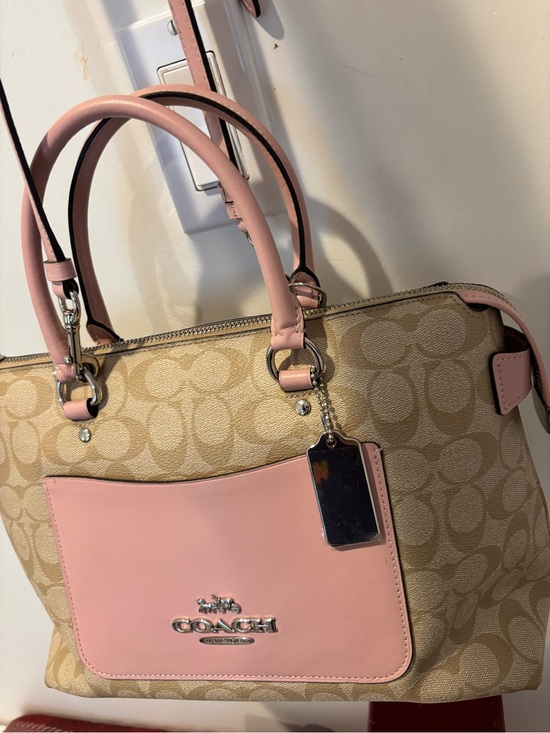 Coach Handbags - COACH Emma Signature Canvas Satchel with Pink Leather Trim Mint